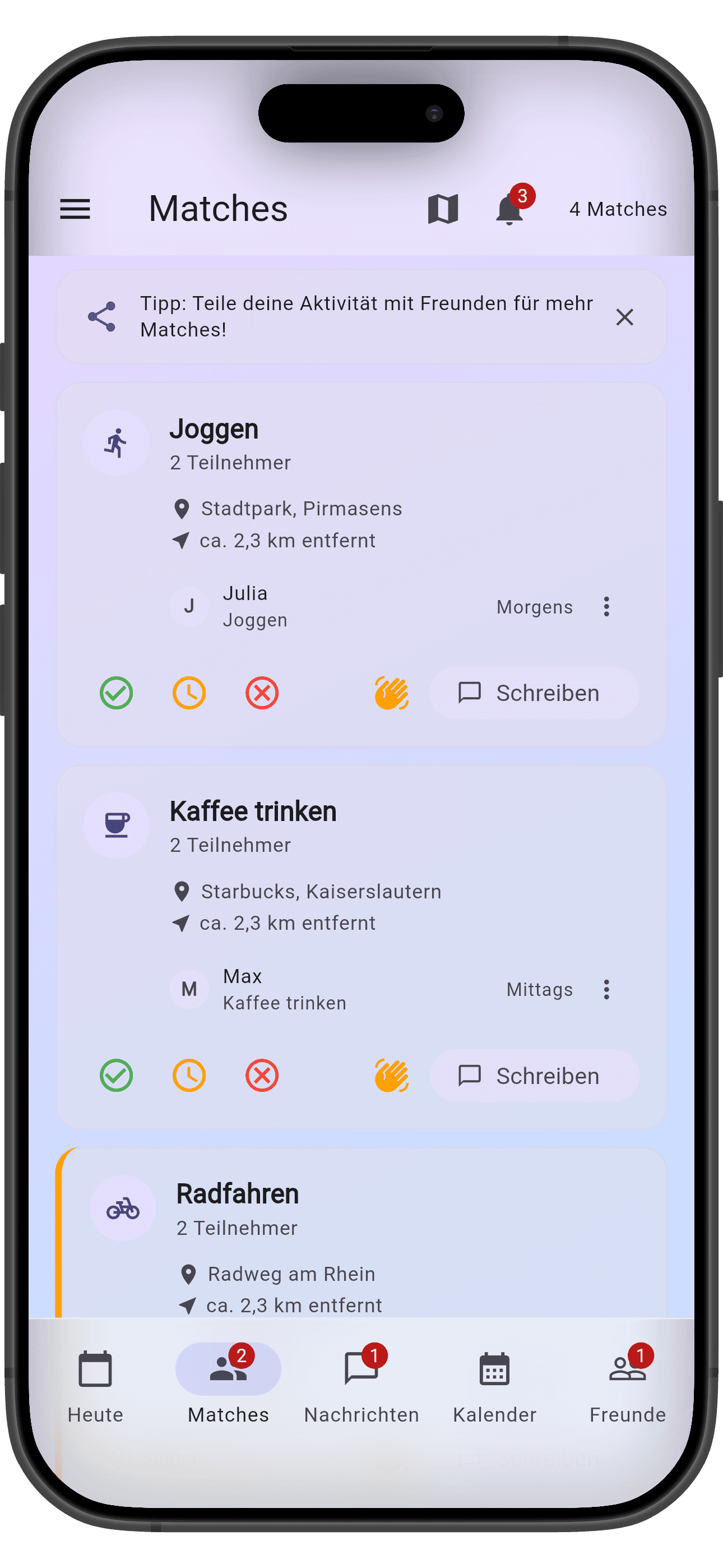 Match finden — Match-Liste